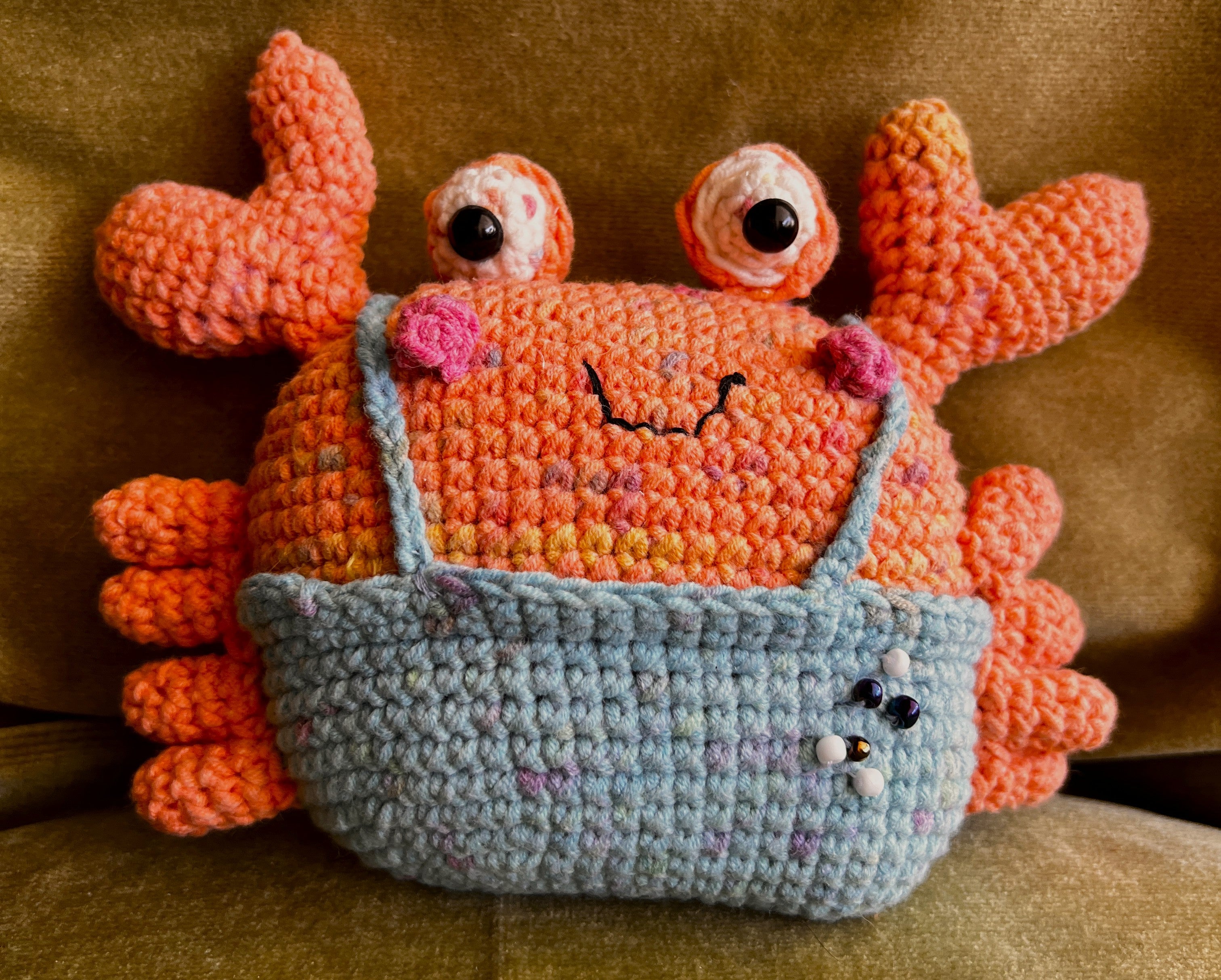 Handcrafted crochet crab kids toy