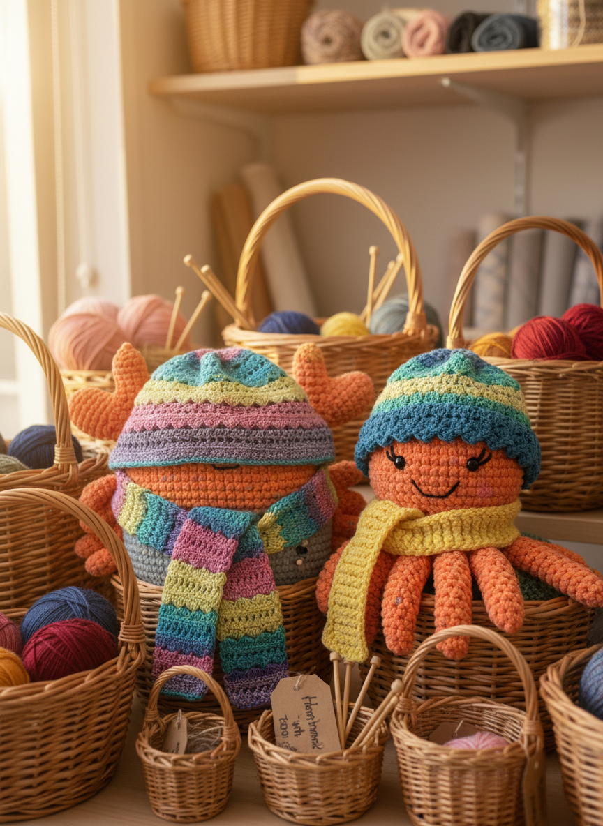 Can you please use the images of the crab, octopus, beanies, scalves and baskets from the library ive already uploaded ?